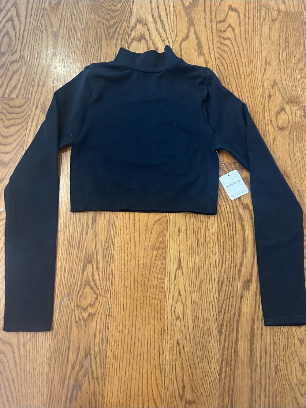 Cropped Long-Sleeve Mock Neck Top - Black NWT